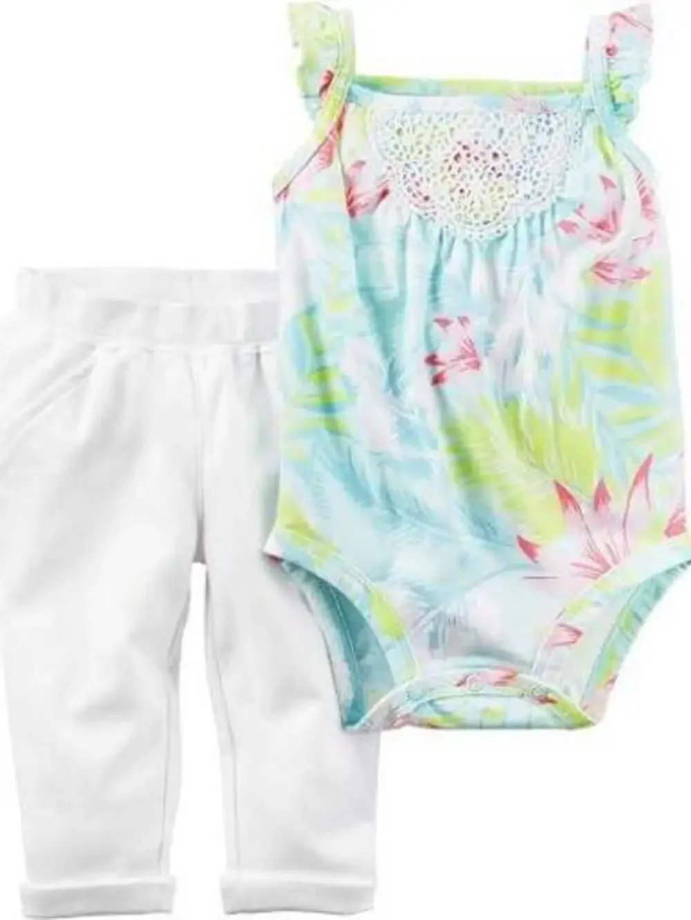 Carter's Baby Girls' 2 Piece Bodysuit Pants Set 3 Months White